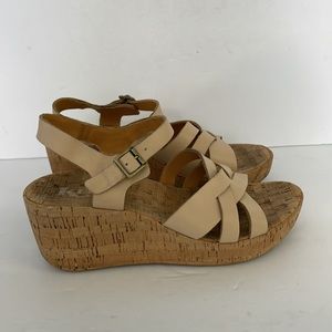 Korks by Kork Ease Leather Natural Color Wedge Sandals Size 8